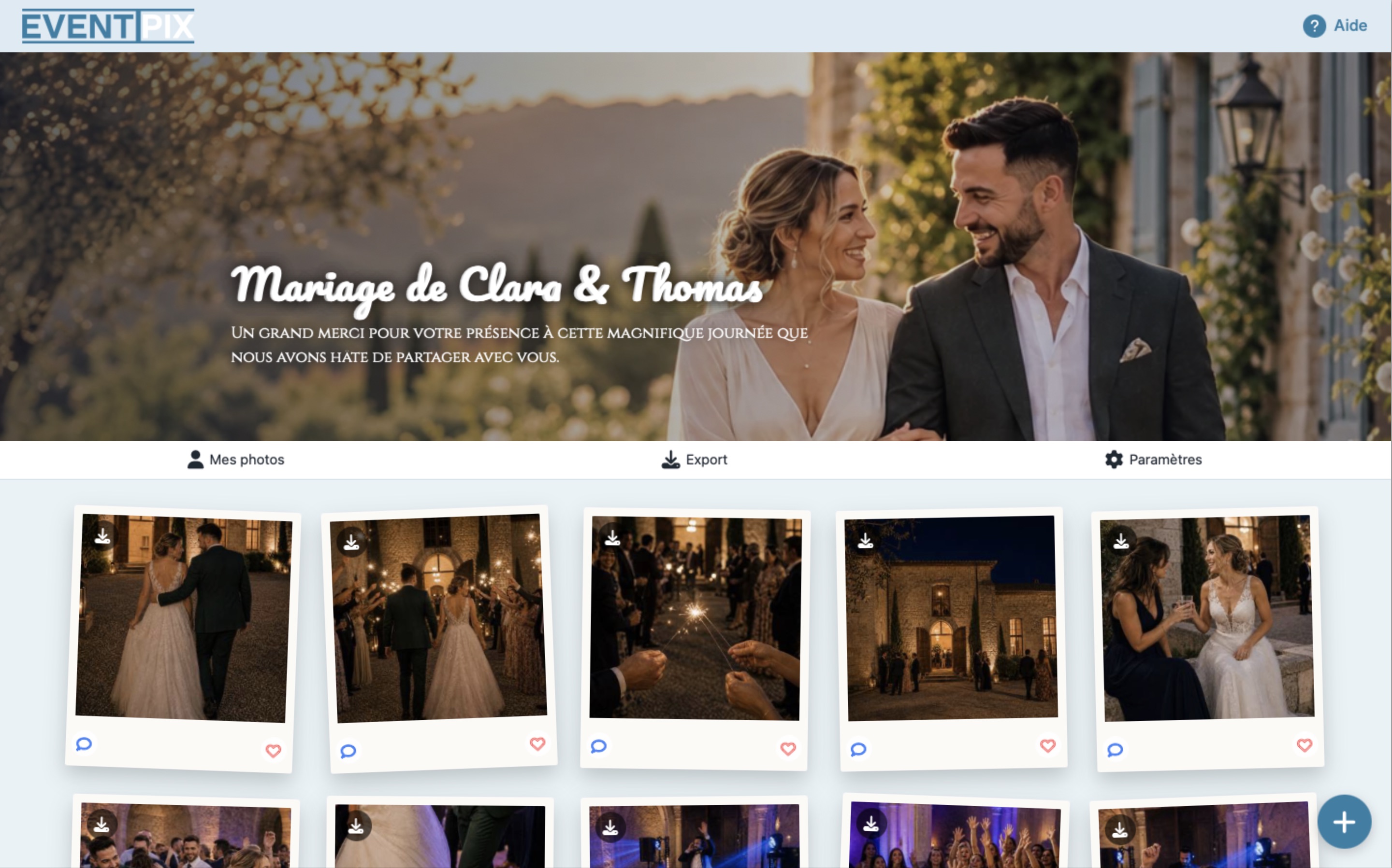 Galerie de mariage avec présentation des photos façon polaroid