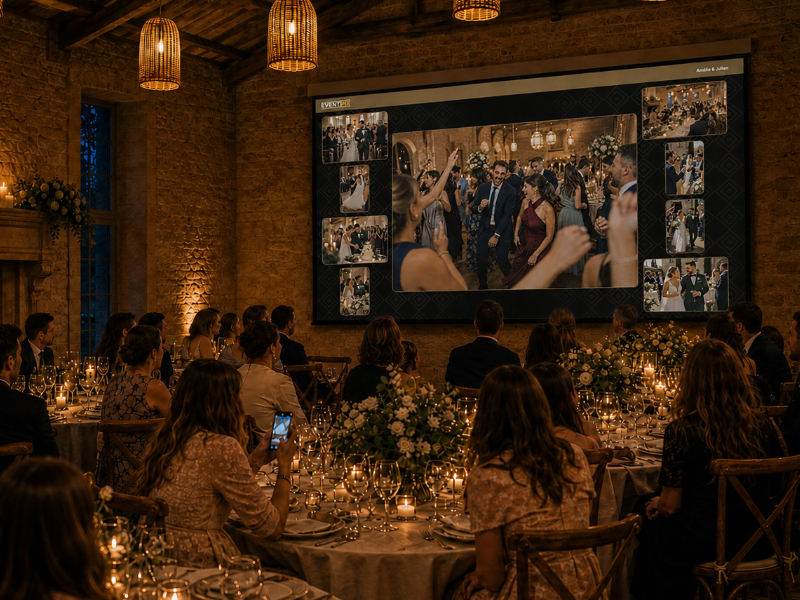 Photos Eventipix Live projetées sur grand écran pendant un mariage