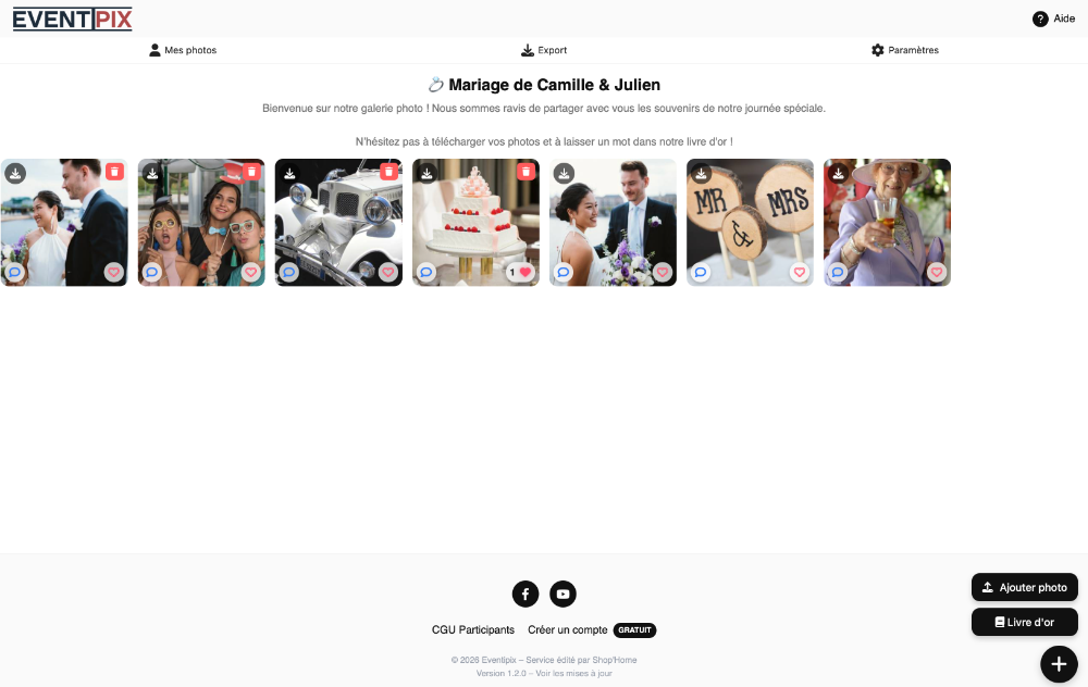 Thème galerie photo minimal Eventipix